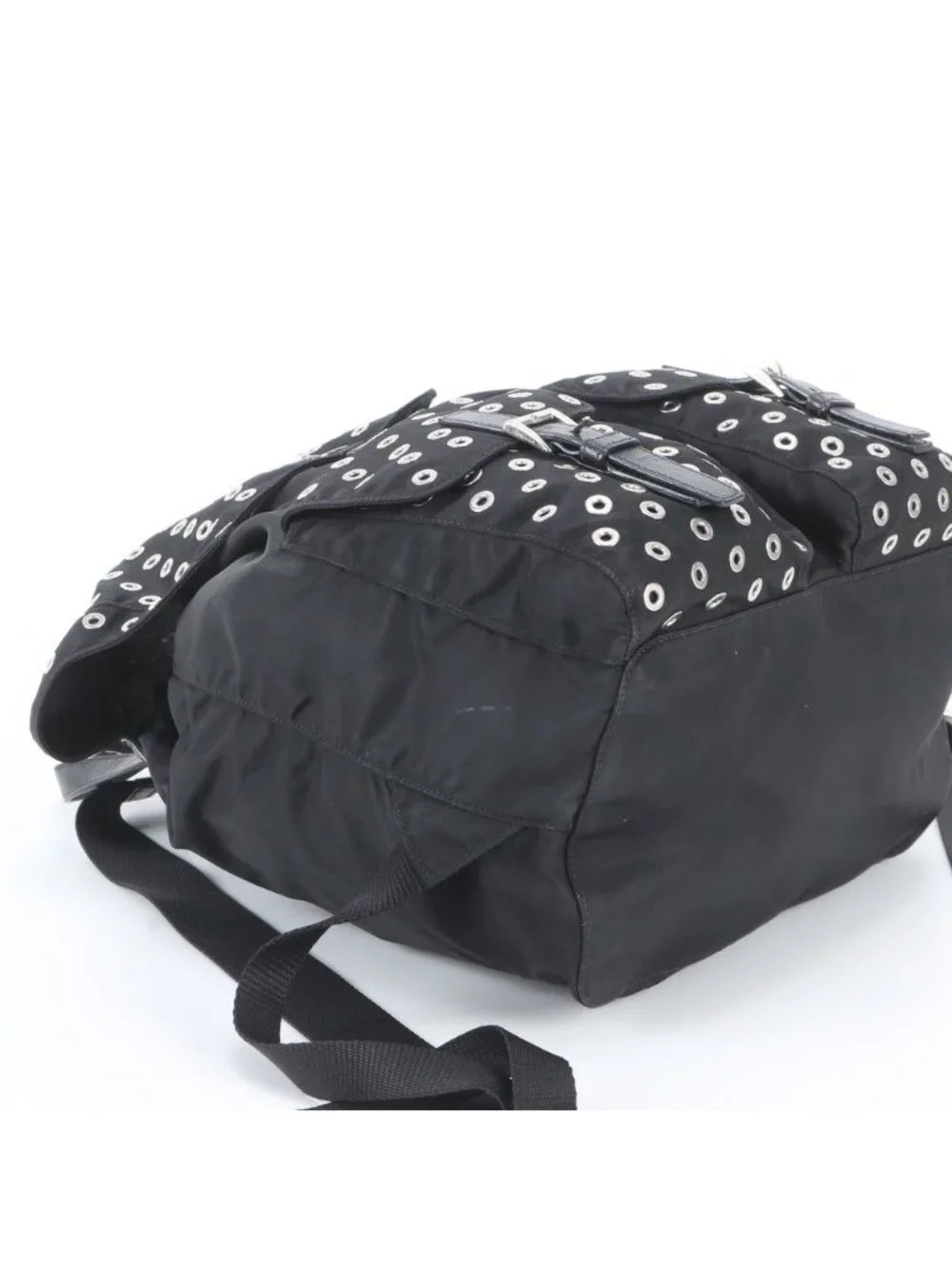 Prada Tessuto Nylon Perforated Leather Backpack Black